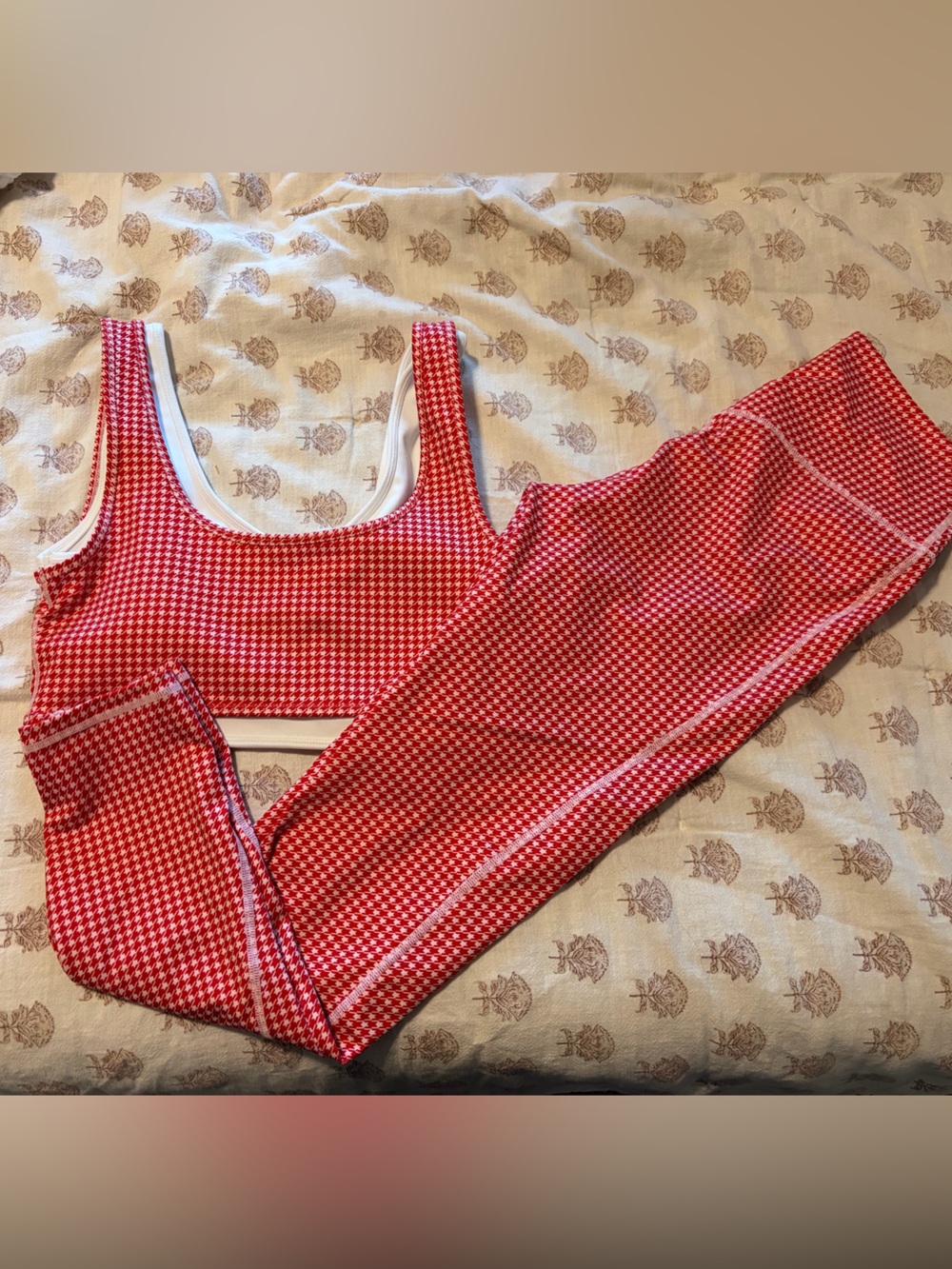 ACTA x Halle Simons Red Houndstooth Sports Bra and Legging Set - Women